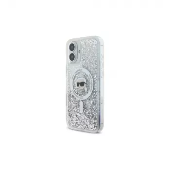 Karl Lagerfeld Liquid Glitter Karl Head MagSafe hardcase voor Apple iPhone 16 6,1 inch - transparant