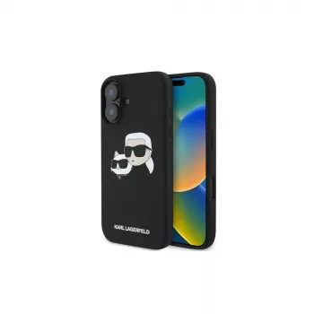 Karl Lagerfeld iPhone 16 Plus 6,7 inch zwarte hardcase siliconen Double Heads Print MagSafe