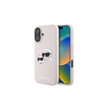 Karl Lagerfeld KLHMP16MSKCHPPLP iPhone 16 Plus 6,7 inch roze siliconen hardcase met Double Heads print en MagSafe