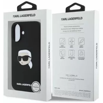 Karl Lagerfeld KLHMP16SSKHPPLK iPhone 16 6,1 zwarte siliconen hardcase met Karl Head print en MagSafe