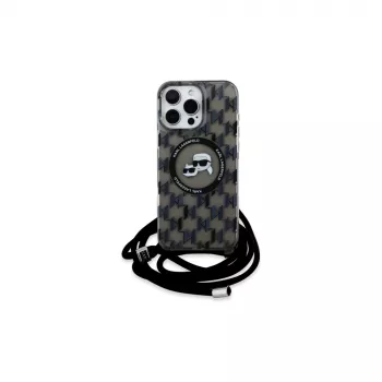 Karl Lagerfeld KLHMP16XHCKCKLCK iPhone 16 Pro Max 6,9 inch zwarte hardcase IML Crossbody Monogram Karl & Choupette Head MagSafe