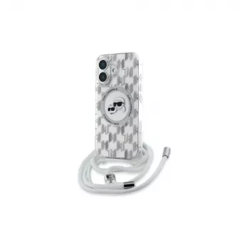 Karl Lagerfeld KLHMP16SHCKCKLCT iPhone 16 6,1 inch transparante hardcase IML Crossbody Monogram Karl & Choupette Head MagSafe
