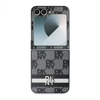 DKNY DKHCZF6PCPTSSK Protective Hard Case voor Samsung Galaxy Z Flip6 F741 / Z Flip7 FE, zwart ruitpatroon met bedrukte strepen