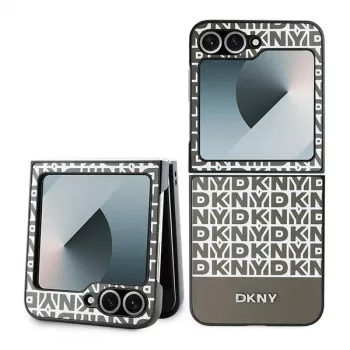 DKNY DKHCZF6PSOSPW beschermhoes voor Samsung Galaxy Z Flip 6 / Z Flip7 FE - bruin Repeat Pattern Bottom Stripe