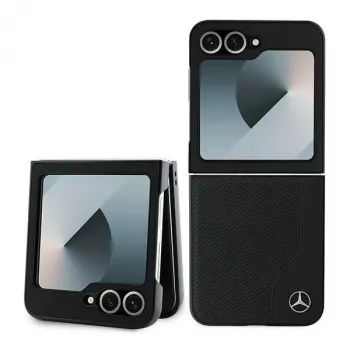 Mercedes-Benz MEHMZF623RBGVK leren houtlook MagSafe Case voor Samsung Galaxy Z Flip6 / Z Flip7 FE, zwart