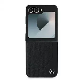 Mercedes-Benz MEHMZF623RBGVK leren houtlook MagSafe Case voor Samsung Galaxy Z Flip6 / Z Flip7 FE, zwart