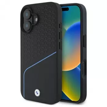 BMW Sign Leather Textured And Line MagSafe hardcase voor Apple iPhone 16 6,1 inch - zwart