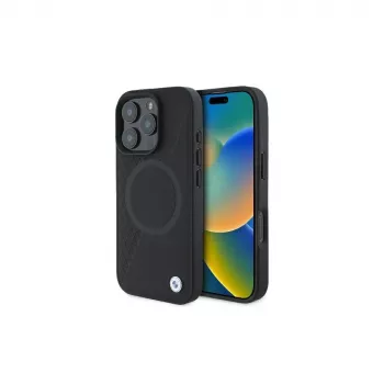 BMW BMHMP16L23RTPK iPhone 16 Pro 6,3 zwart Hardcase Sign Leather Half Textured And Circle MagSafe