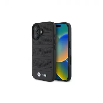 BMW M Collection Perforated and Stitched Line Hard Case voor iPhone 16 6,1 inch - Zwart