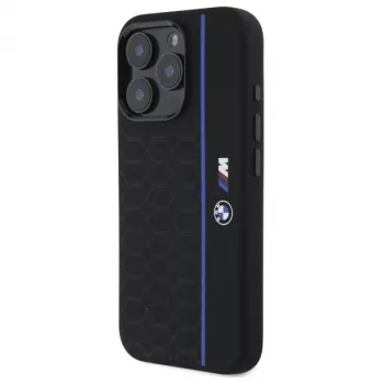 BMW BMHMP16X23SHEB Hardcase siliconen Hexagon Blue Line MagSafe voor iPhone 16 Pro Max 6,9 zwart