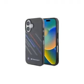 BMW BMHCP16M23HTRAK hardcase voor iPhone 16 Plus 6,7 inch zwart Motorsport IML Random Stripes