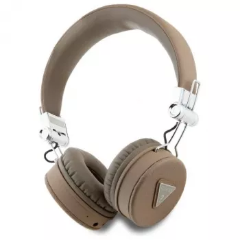Guess Grained Classic Round Shape draadloze Bluetooth over-ear hoofdtelefoon met ENC, bruin