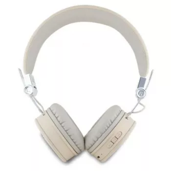Guess Grained Classic Round Shape draadloze Bluetooth over-ear hoofdtelefoon met ENC, beige