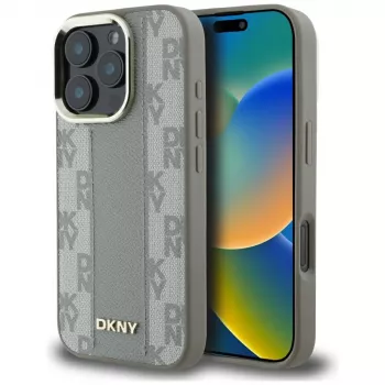 DKNY Checkered Pattern MagSafe case voor Apple iPhone 16 Pro - beige