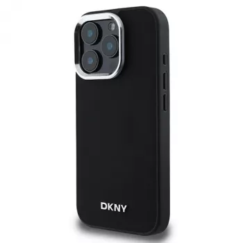 DKNY DKHMP16LPSCMCLK hard case voor iPhone 16 Pro 6,3 inch zwart eenvoudig zilveren logo MagSafe