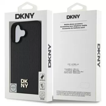 DKNY DKHMP16SPSHRPSK iPhone 16 6.1 hard case zwart repeat pattern stack logo MagSafe