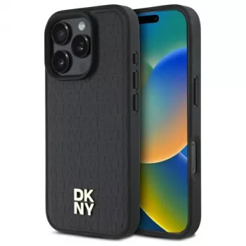 DKNY DKHMP16XPSHRPSK hard case voor Apple iPhone 16 Pro Max 6,9 inch zwart repeat pattern stack logo MagSafe