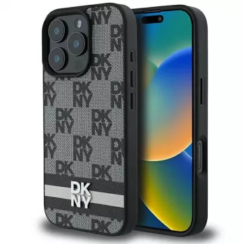 DKNY DKHCP16XPCPTSSK hard case voor iPhone 16 Pro Max 6,9 inch zwart ruitpatroon & bedrukte strepen