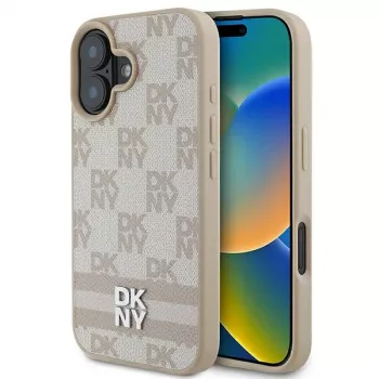 DKNY DKHCP16SPCPTSSP hard case voor Apple iPhone 16 6,1 inch roze ruitpatroon & bedrukte strepen