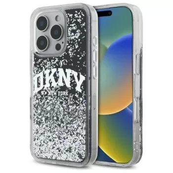 DKNY DKHCP16LLBNAEK iPhone 16 Pro 6,3 inch zwarte hardcase Liquid Glitter Arch Logo