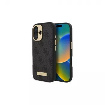 Guess GUHMP16MU4GPRK iPhone 16 Plus 6,7 inch zwarte hardcase met 4G Logo Plate en MagSafe
