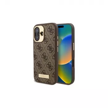 Guess GUHMP16SU4GPRW iPhone 16 6,1 inch bruine hardcase 4G Logo Plate MagSafe