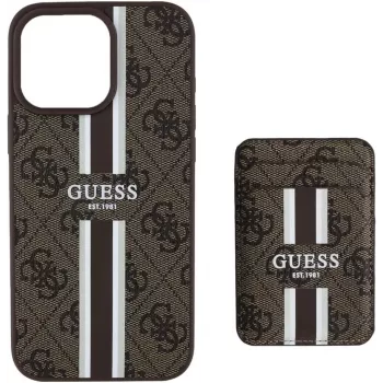 Guess 4G Stripes walletcase met MagSafe voor iPhone 16 Pro Max bruin