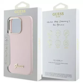 Guess GUHCP16XSMBSLP iPhone 16 Pro Max 6,9 inch roze silicone hardcase met Metal Script logo & frame