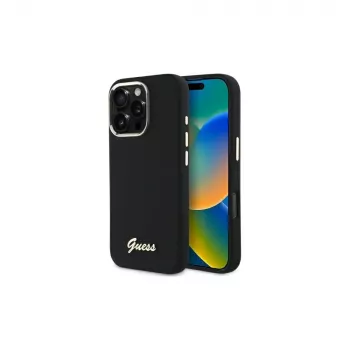Guess GUHCP16XSMBSLK iPhone 16 Pro Max 6.9 zwarte hardcase Silicone Script Metal Logo & Frame