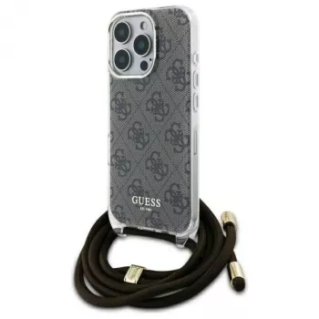 Guess GUHCP16LHC4SEW iPhone 16 Pro hardcase crossbody koord 4G print bruin