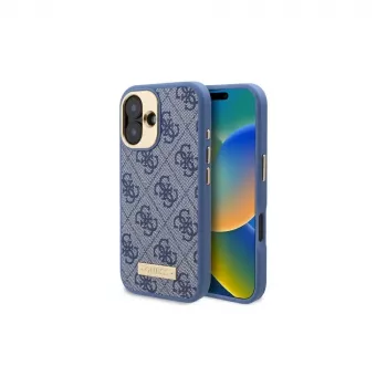 Guess GUHMP16SU4GPRB iPhone 16 6.1 hardcase blauw 4G Logo Plate MagSafe