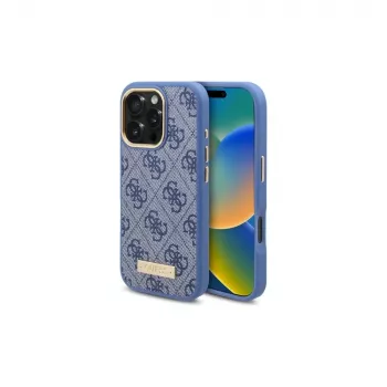Guess GUHMP16LU4GPRB iPhone 16 Pro 6,3 inch blauwe hardcase 4G Logo Plate MagSafe