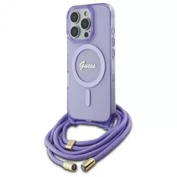 Guess GUHMP16LHCTSGNSU iPhone 16 Pro 6,3 inch paarse hardcase crossbody koord Script MagSafe