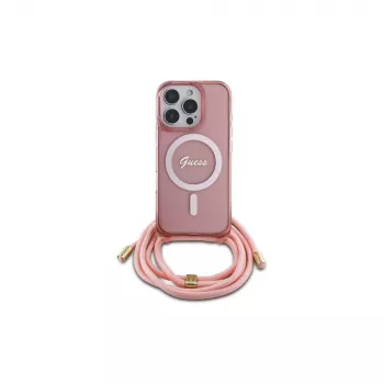 Guess GUHMP16XHCTSGNSP iPhone 16 Pro Max 6,9 inch roze hardcase crossbody koord Script MagSafe