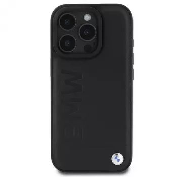 BMW Hot Stamp Leather hardcase voor iPhone 16 Pro 6,3 inch zwart