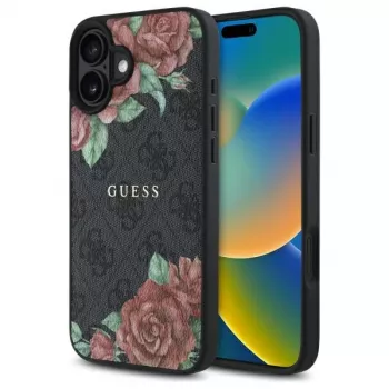 Guess GUHMP16SP4ROPEMCK hardcase voor Apple iPhone 16 6,1 inch zwart 4G Flowers Print MagSafe
