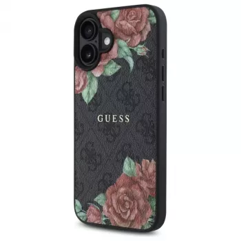 Guess GUHMP16SP4ROPEMCK hardcase voor Apple iPhone 16 6,1 inch zwart 4G Flowers Print MagSafe