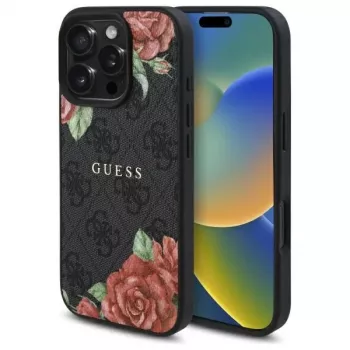 Guess GUHMP16LP4ROPEMCK hardcase voor Apple iPhone 16 Pro, 6,3 inch, zwart, 4G Flowers Print, MagSafe
