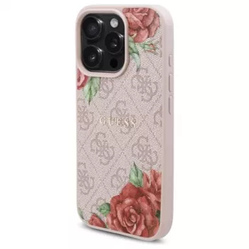 Guess GUHMP16LP4ROPEMCP Hardcase voor iPhone 16 Pro 6,3 inch roze 4G Flowers Print MagSafe