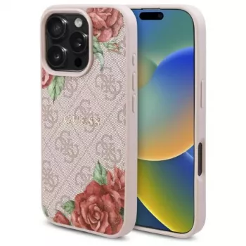 Guess GUHMP16XP4ROPEMCP iPhone 16 Pro Max 6,9 inch roze hardcase 4G Flowers Print MagSafe
