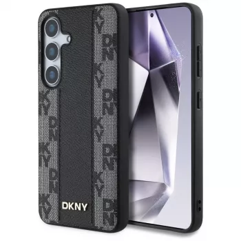 DKNY Leather Checkered Pattern MagSafe hoesje voor Samsung Galaxy S25, zwart