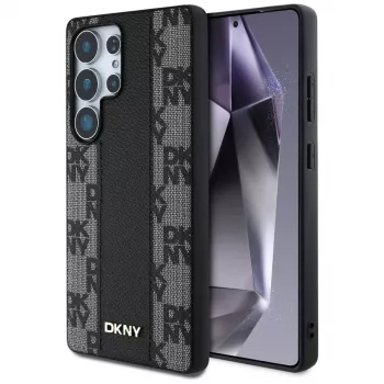 DKNY leren Checkered Pattern MagSafe hoesje voor Samsung Galaxy S25 Ultra zwart