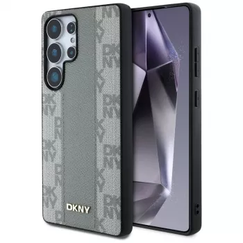 DKNY leren Checkered Pattern MagSafe hoesje voor Samsung Galaxy S25 Ultra - taupe