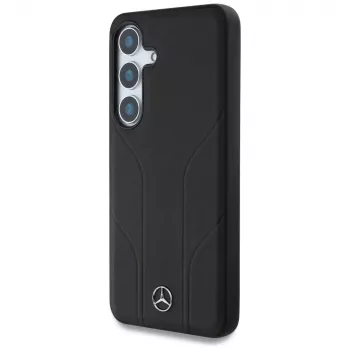 MERCEDES-BENZ leren hoesje met reliëflijnen, MagSafe-compatibel, voor Samsung Galaxy S25, zwart