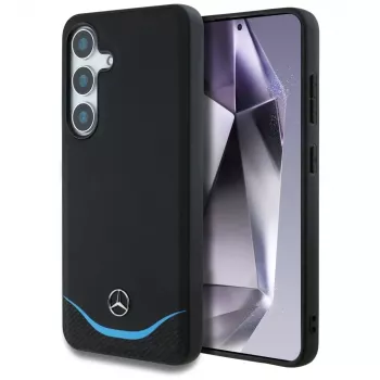 MERCEDES-BENZ hoesje Mercedes Leather Contrasted Blue Horizontal Curve MagSafe voor Samsung Galaxy S25 zwart