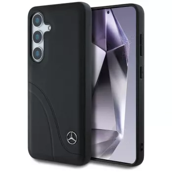 MERCEDES-BENZ leren hoesje met gebogen stiksels voor Samsung Galaxy S25 zwart