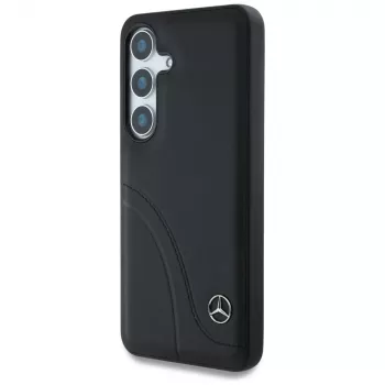 MERCEDES-BENZ leren hoesje met gebogen stiksels voor Samsung Galaxy S25 zwart