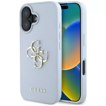 Guess Grained Big 4G Logo Small Classic Logo backcover voor Apple iPhone 16 - blauw