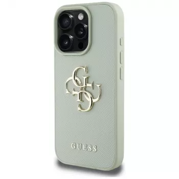 Guess Grained Big 4G Logo Small Classic Logo backcover voor Apple iPhone 16 Pro - groen