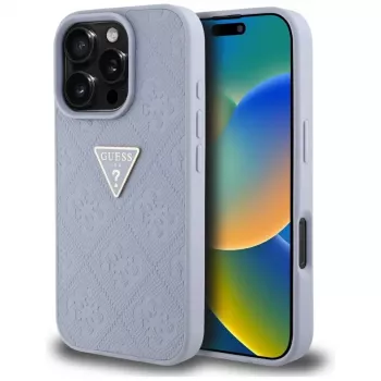 Guess Hot Stamp 4G Pattern Triangle Metal Logo backcover voor iPhone 16 Pro, paars